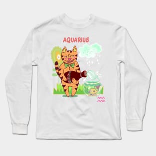 Zodiac Fun Aquarius  Fish and Cat Long Sleeve T-Shirt